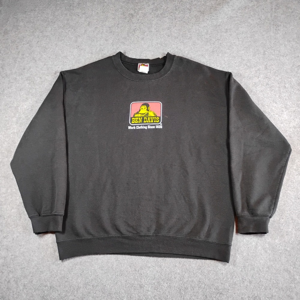 Ben Davis Mens Black Graphic Logo Crewneck Sweatshirt Large Workwear